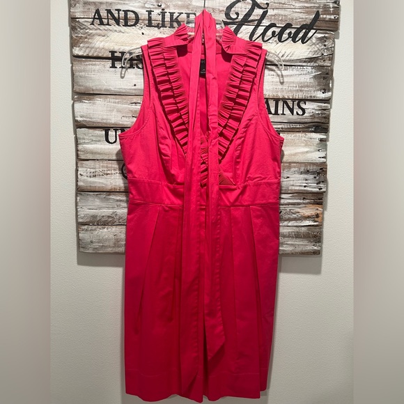 White House Black Market Vibrant Pink Ruffle Dress - Picture 8 of 8